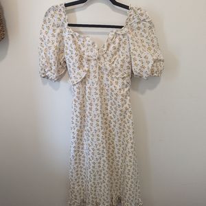 Puff Sleeve Floral Midi Dress